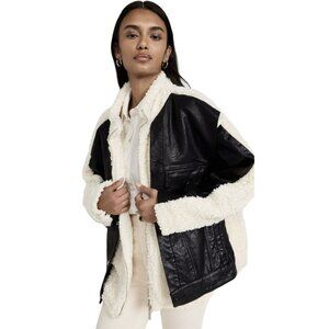 Blank NYC Fresh Air Sherpa Faux Leather Trucker Jacket Sz Large NWT